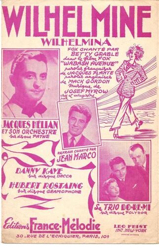 Wilhelmine (Chanson Du Film Wabash Avenue) - Chant & Accords - Français & Anglais - 1950