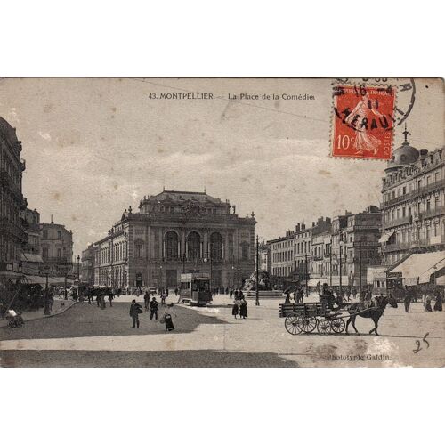 Carte Postale Ancienne, France, Hérault ( 34 ), Montpellier, Place De La Comédie - Oblitération Du 16/04/1911