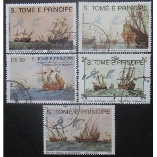 St Thomas Et Prince Série N°951 Au 955 Bateaux Anciens Oblitérés