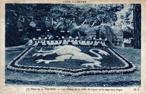 Carte Postale Ancienne, France, Rhône ( 69 ), Lyon, Parc De La Tête D'or, Les Armes De La Ville Et La Cage Aux Singes