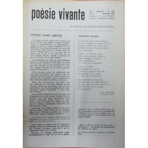 Poésie Vivante Le Journal Des Poètes Édité À Genève