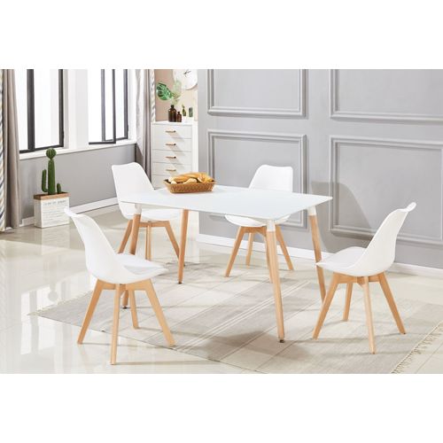 Ensemble Salle À Manger Moderne Lorenzo - Table Blanche + 4 Chaises Blanches - Design Scandinave