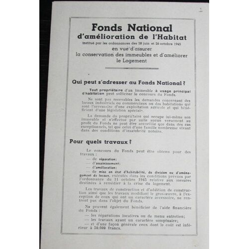Prospectus Du Fonds National D'améliorationde L'habitat, Ordonnances De 1945  N° 0 : 2 Pages