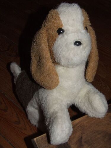 Chien Doudou Boulgom Ancien Vintage Peluche Blanc Marron Beige 36 Cms