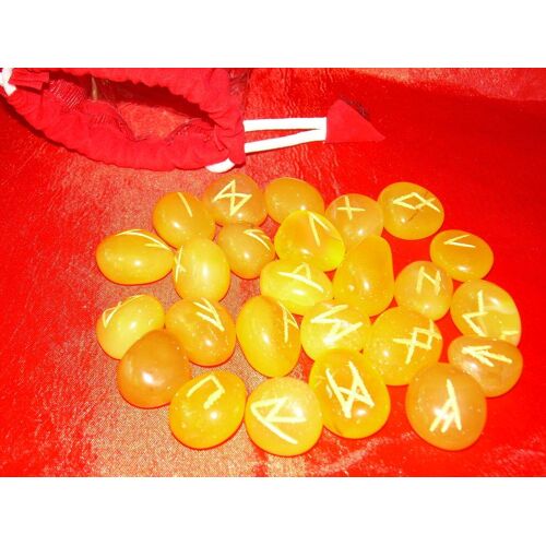 Runes En Pierres Semi-Précieuse Onyx Jaune - 25 Runes, Voyance Ésotérisme