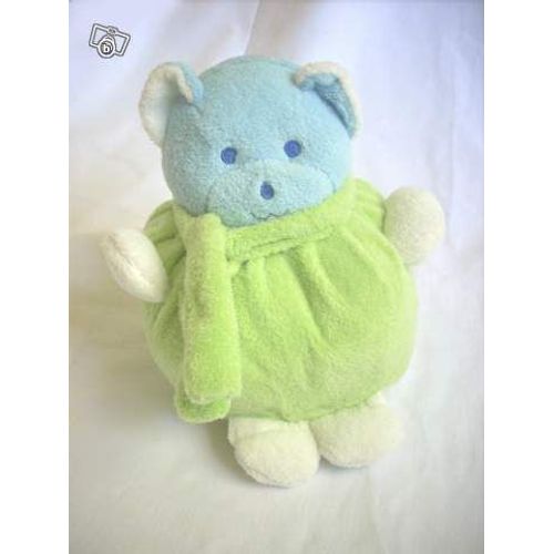 Peluche Musti Doudou Ours Boule Vert Et Bleu