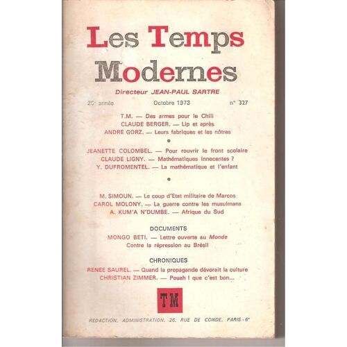 Les Temps Modernes (Directeur:Jean-Paul Sartre, Octobre 1973, N° 327)
