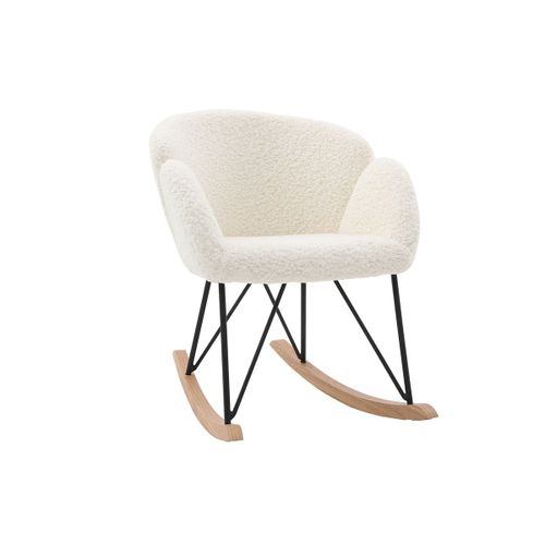 Rocking Chair Design Tissu Blanc Effet Peau De Mouton Rhapsody