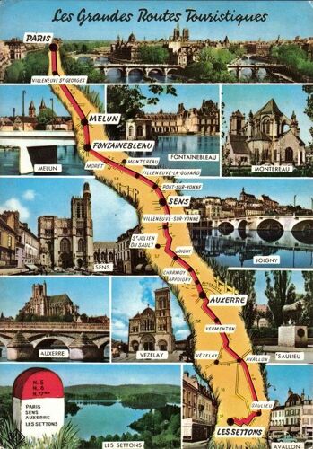 Carte Postale, France, Les Grandes Routes Touristiques - Paris - Sens - Auxerre - Les Settons - Oblitération Du 26/08/1975