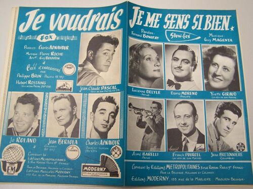 Partition "Je Me Sens Si Bien" (Dario Moreno) + "Je Voudrais" (Jean-Calude Pascal)