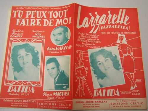 Partition "Lazzarelle" (Prix Festival Naples 1957) + "Tu Peux Tout Faire De Moi" (Dalida)