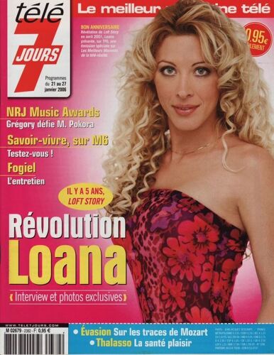 Télé 7 Jours / 16-01-2006  N° 2382 : Loana (3p) Le Roi Soleil (2p) Jennifer Aniston (1p) Matt Pokora (1p) Gregory Lemarchal (1p) Tommy Lee Jones (1,5p) Louise Monot (1,5p) Patricia Arquette (2p)