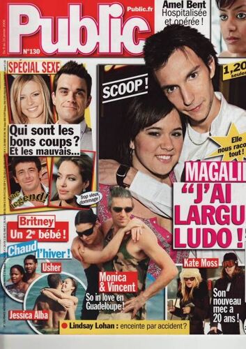 Public / 09-01-2006  N° 130 : Magalie Vaé (2p) - Monica Bellucci / Vincent Cassel (2p) - Nicolette Sheridan (1p) - Kate Moss (1,5p) - Marina Foïs (3p) - Jean Dujardin (1p)