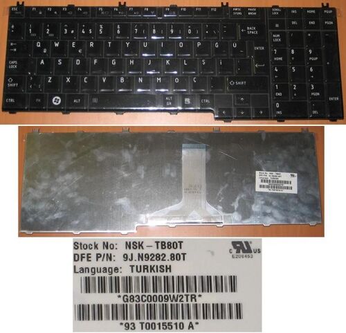 Clavier QWERTY TURC / TURKISH pour TOSHIBA Qosmio G50 F50 Series - Briller NOIR, P/N: 9J.N9282.80T , Model: NSK-TB80T