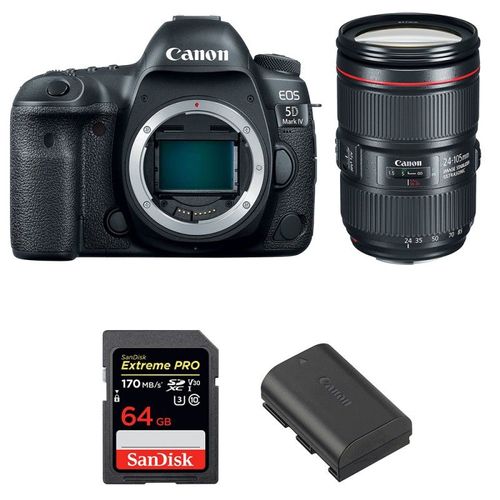 Canon EOS 5D Mark IV + EF 24-105mm f/4L IS II USM + SanDisk 64GB Extreme PRO UHS-I SDXC 170 MB/s + LP-E6N | Garantie 2 ans