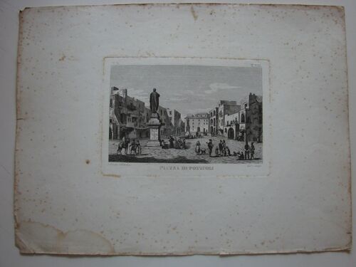 Gravure, Reproduction, Estampe, Tableau Sur Papier Dessin Della Piazza Di Pozzuoli, Par Pistolesi Saverio, Xixe Siècle