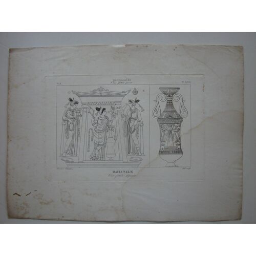 Gravure, Reproduction, Estampe, Tableau Sur Papier Dessin Baccanale Vaso Fittile Dipinto (Bacchanales Vase Fittile Peint), Par Pistolesi Saverio, Xixe Siècle