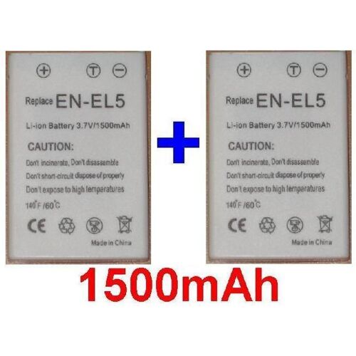 Pack de 2 Batteries NIKON ENEL5 EN-EL5 **1500mAh** compatible Coolpix 3700, Coolpix 4200, Coolpix 5200, Coolpix 5900, Coolpix 7900, Coolpix P3, Coolpix P4, COOLPIX P5000, Coolpix S10