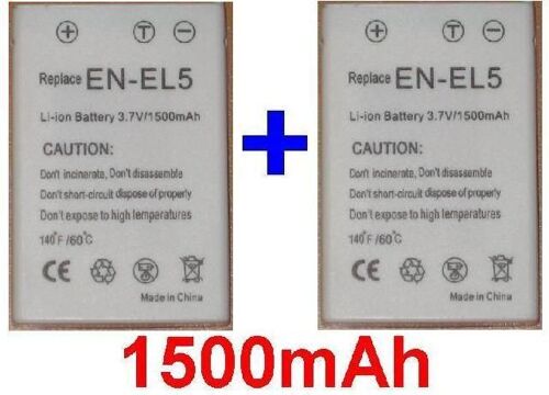 Pack de 2 Batteries NIKON ENEL5 EN-EL5 **1500mAh** compatible Coolpix 3700, Coolpix 4200, Coolpix 5200, Coolpix 5900, Coolpix 7900, Coolpix P3, Coolpix P4, COOLPIX P5000, Coolpix S10