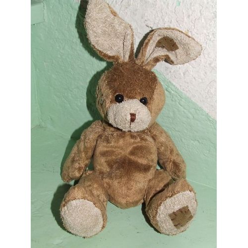 Lapin Doudou Gd Gifi Peluche Marron Beige Pachwork 20 Cms Assis + Oreilles 9 Cms