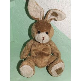 Lapin Doudou Gd Gifi Peluche Marron Beige Pachwork 20 Cms Assis + Oreilles 9 Cms