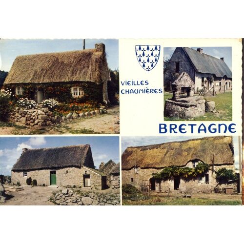 La Bretagne En Couleurs, Blason Et Type De Vielles Chaumières Brertonnes Dans Le Finistère Et Le Morbihan (Ref Mx 1105)