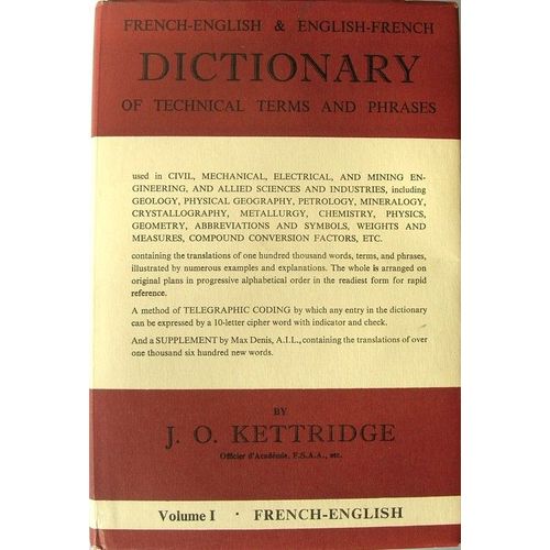 Dictionary Of Technical Terms And Phrases Vol. 1(French-English) + Vol 2 (English-French)   de j.o. kettridge   Format Cartonné (Livre)