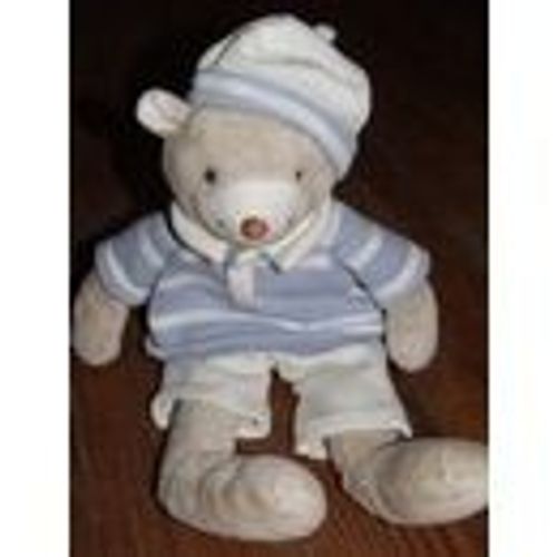 Ours Doudou Peluche Pull Bleu Rayé Blanc Habit Bonnet Jolly Baby Bear Jollybaby