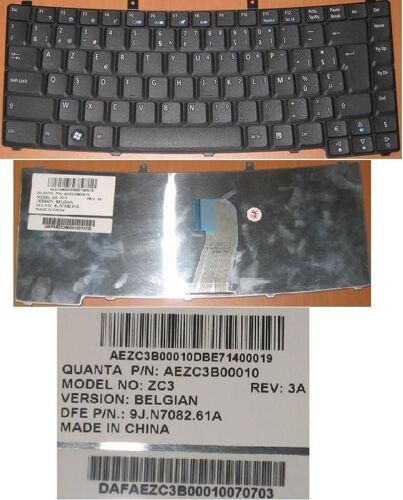 Clavier AZERTY BELGE / BELGIAN pour ACER FERRARI 5000, TravelMate 3210 8200 Series, Model: ZC3, P/N: AEZC3B000, 9J.N7082.61A