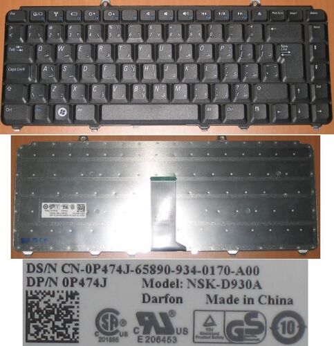 Clavier QWERTY ARABE pour DELL Inspiron 1420 1520 1521 Series, Dell Vostro 1400 1500, Dell XPS M1330, NOIR, P/N: 0P474J, Model: NSK-D930A