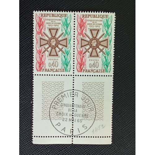 Timbre France Y T 1452 Cinquantième Anniversaire De La Croix De Guerre 1965 ( 091009 )