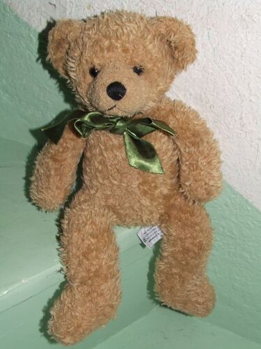 Ours Doudou Harrods Peluche Marron Beige Noeud Vert 35 Cms