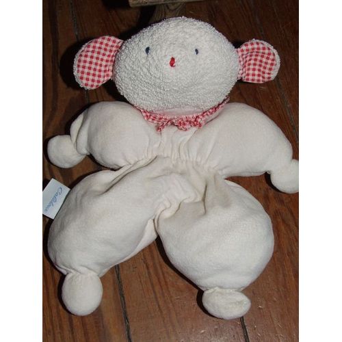 Mouton Doudou Cdj Histoire D'ours Calidoux Ours Vichy Rouge 30 Cms