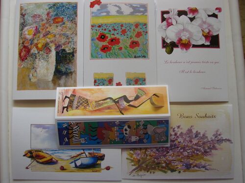 Lot De 5 Cartes Postales, 1 D'un Bouquet De Fleurs, 1 Lilas, 1 Coquelicots, 1 Orchidées, 1 Eaux, Apbp - Avec 5 Enveloppes + 2 Marques Pages