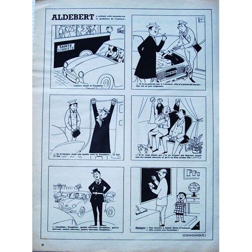 Publicite Ancienne Pour La " Dauphine Renault " Signee Par Le Dessinateur Humoriste " Aldebert "  En 1956