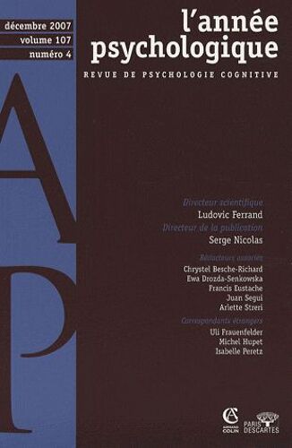 L'année Psychologique Volume 107 N° 4, Déc