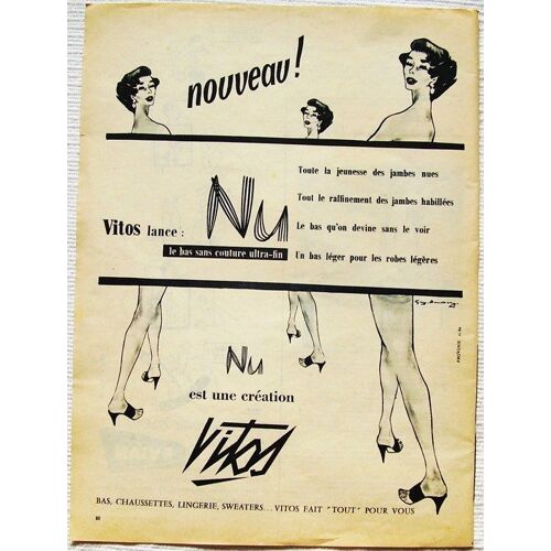 Publicite Ancienne Pour Les Bas "Nu" De "Vitos" De 1956