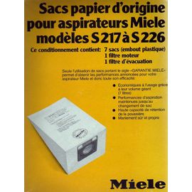 Lot de 7 sacs d'origine d'aspirateur Miele  Pour modèles S 217 et S 226 + 1 filtre moteur et 1 filtre évacuation