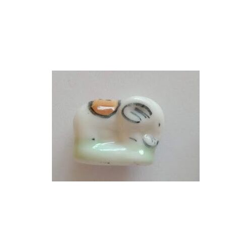 Fève Brillante Porcelaine Santon Crèche Éléphant Blanc Selle Orange