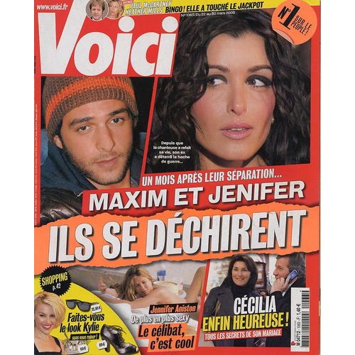 Voici Du 22 Mars 2008  N° 1063 : Jenifer (Couv + 2p) Madonna (2p) Britney Spears (2p) Julien Dore (1p)
