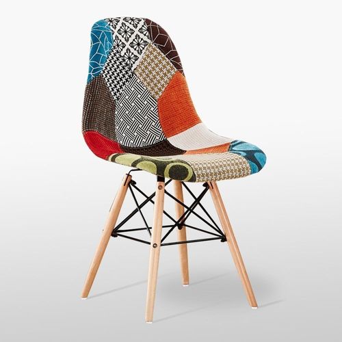 Chaise Scandinave En Tissu Patchwork - Pieds Eiffel - Salle À Manger Ou Cuisine
