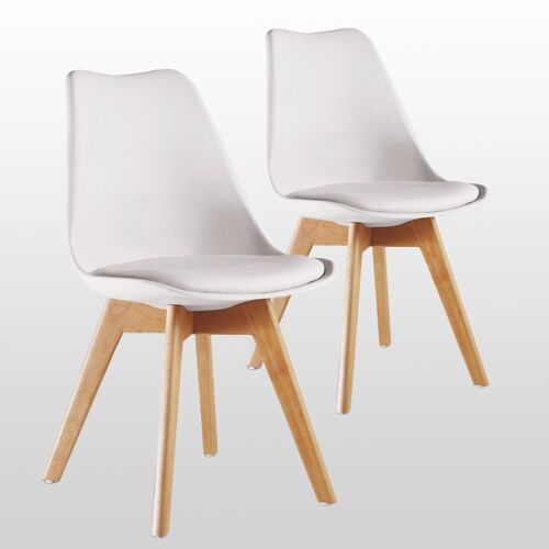 Lot de 2 Chaises Scandinaves Blanches Lorenzo - Assise Rembourrée - Salle à Manger, Cuisine, Chambre
