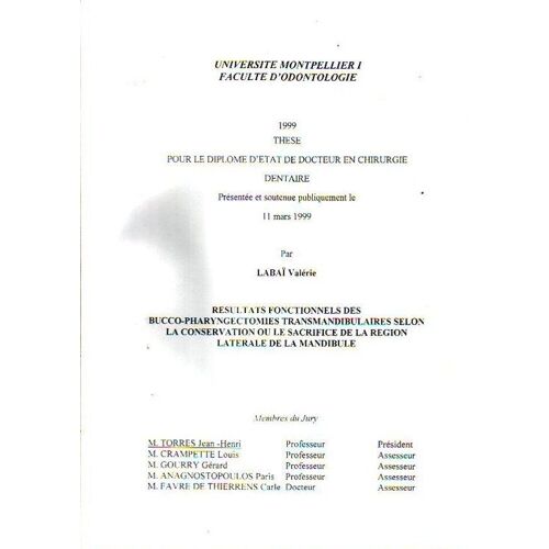 These Pour Le Diplome D Etat De Docteur En Chirurgie Dentaire 11 Mars 1999