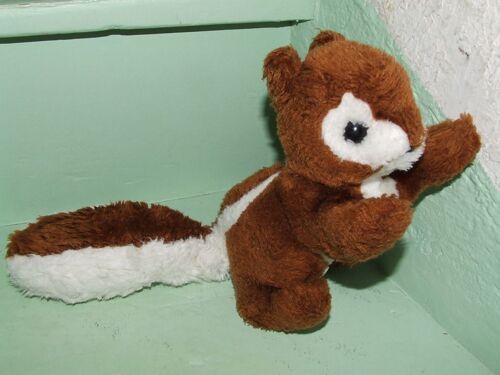 Ecureuil Doudou Boulgom Peluche Marron Blanc Tiges Metalliques Pattes 22 Cms + Queue 22 Cms