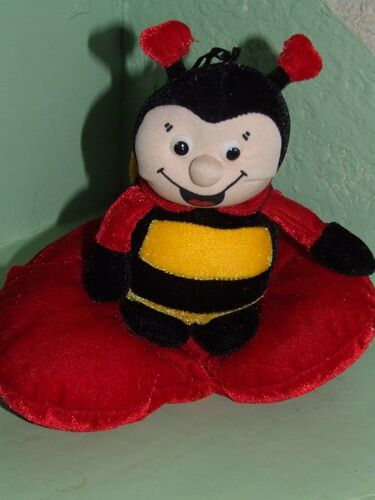 Coccinelle Sur Un Coeur Gipsy Doudou Peluche Rouge Noir Rayé Jaune Noir 17 Cms