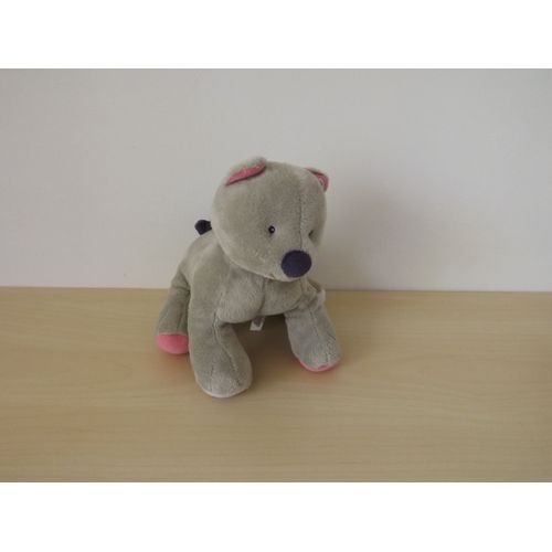 Doudou Chat Gris Rose Violet Sucre D'orge
