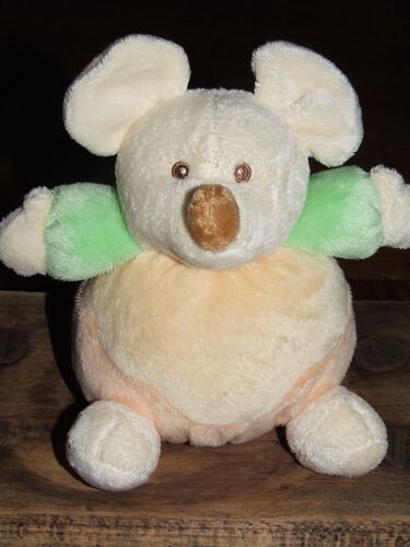 Souris Doudou Boule Kimbaloo La Halle Jaune Vert Blanc Orange Abricot 16 Cms + Oreilles De 3 Cms