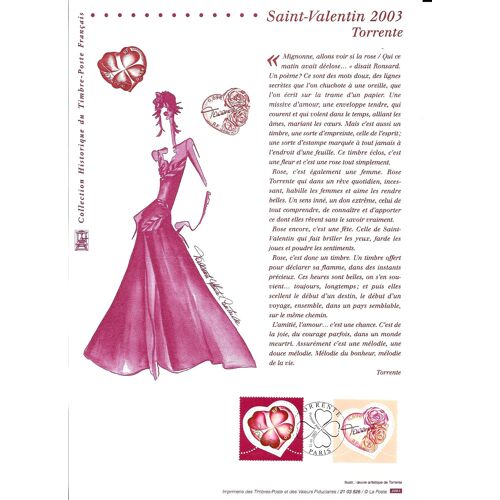 France- 2003 -Document Officiel-Saint-Valentin : Paris 10/01 -Document Neuf**- 1 Er Choix