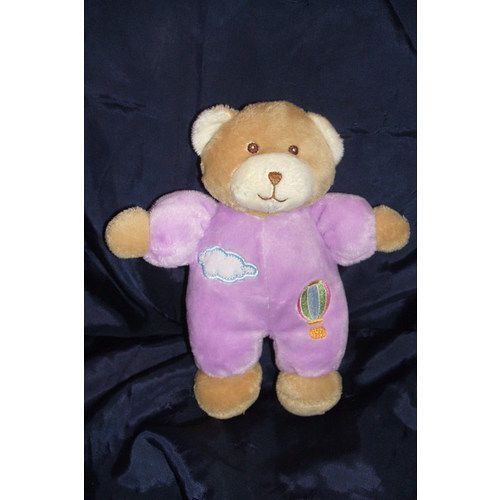 Ours Gipsy Doudou Peluche Violet Mauve Parme Mongolfiere Nuage Grelot 20 Cms