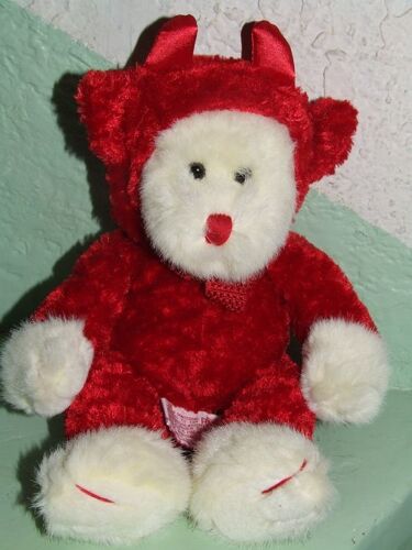 Ours Russ Berrie Blaze Déguisé En Diable Doudou Peluche Blanc Costume Rouge 25 Cms